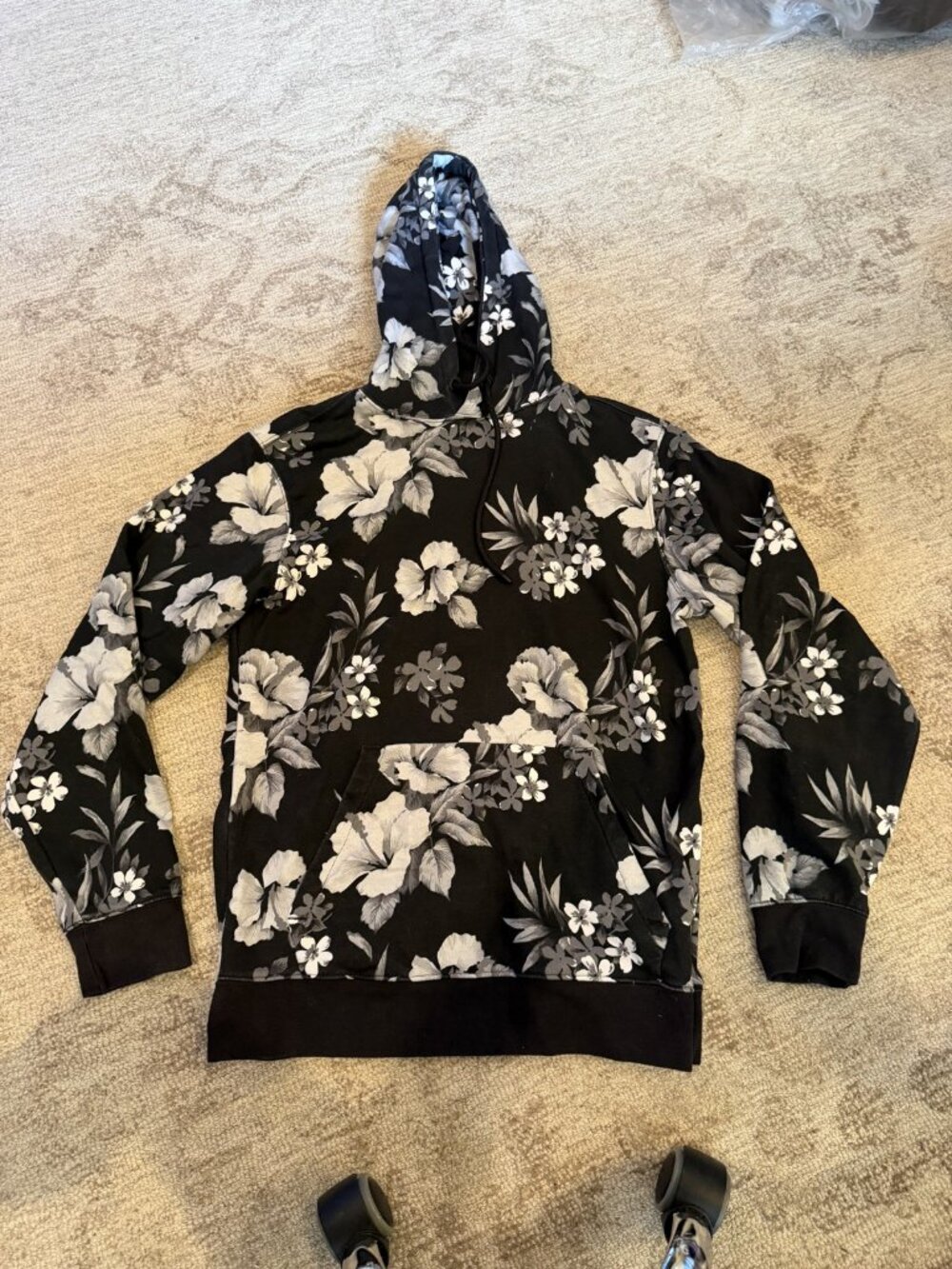 Black Floral Hoodie S NWOT